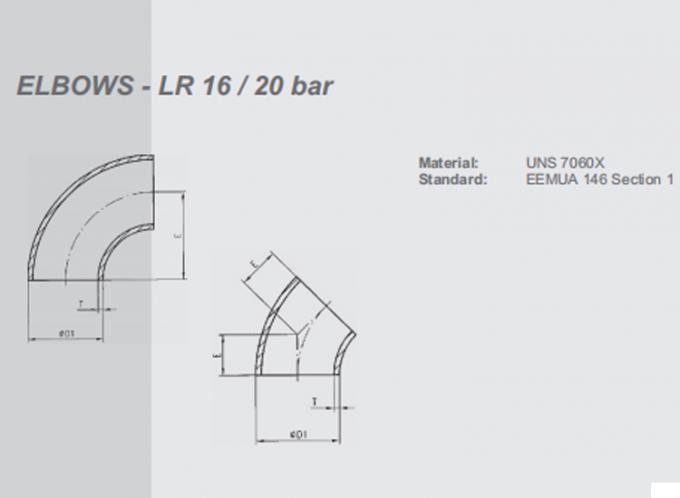المعدن Cu-ni الكوع LR BW 20 الفولاذ OD النحاس النيكل لحام EQUAL 1