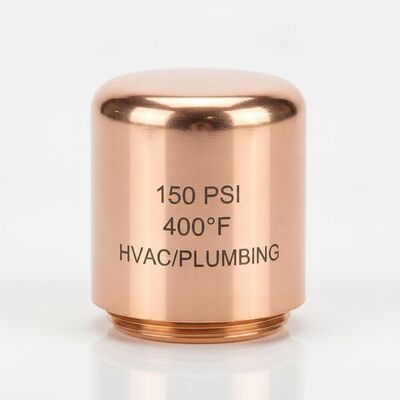 Polished Copper Pipe Cap with 150 PSI Pressure Rating and 400°F Temperature Rating for HVAC and Plumbing
